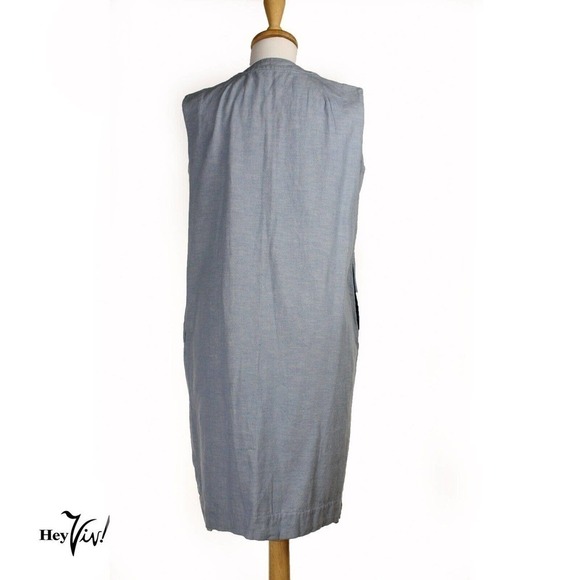 Vintage Sheath Dress Sleeveless Blue Cotton w Rows of Lace Size ML B38 - Hey Viv - Picture 5 of 6